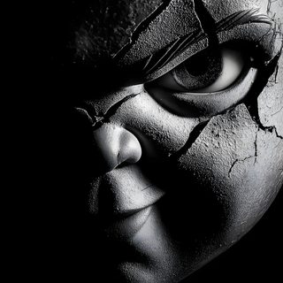 a black and white photo of a child's face with cracked paint on it Halloween Iphone Chucky Horror Photos, Rib Tattoos For Guys, Chucky Doll, Creepy Pictures, black