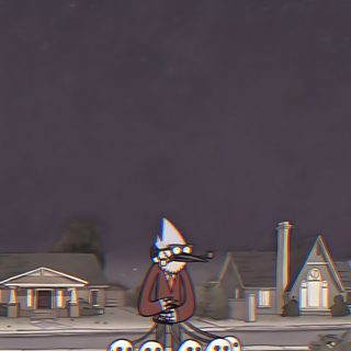 an animated image of a person sitting on a bench in the middle of a neighborhood at night Regular Show Halloween Regular Show Halloween Pfp, Regular Show Halloween Episodes, Regular Show Halloween, dark slate gray