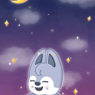 an animal sitting on top of a pumpkin in front of a night sky with stars Straykids Halloween Halloween Skzoo, Stray Kids Thanksgiving, Christmas Skzoo, Skzoo Winter, dim gray