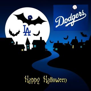 a happy halloween night with dodgers and bats Dodgers Halloween Dodgers Christmas, Dodgers Happy Birthday, La Dodgers Pumpkin, Dodgers Halloween, black