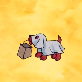a drawing of a dog with a shopping bag in it's mouth flying through the air Clifford Halloween Cartoon Dog Holding A Box, Childrens Book Illustration Ideas, Cute Cartoon Dog Illustration, khaki