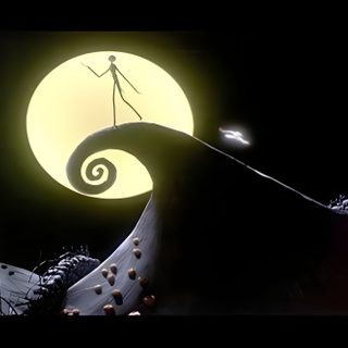 an image of a halloween scene with the moon in the background Halloween Hill Nightmare Before Christmas Laptop, Nightmare Before Christmas Laptop Backgrounds, Nightmare Before Christmas Computer, black