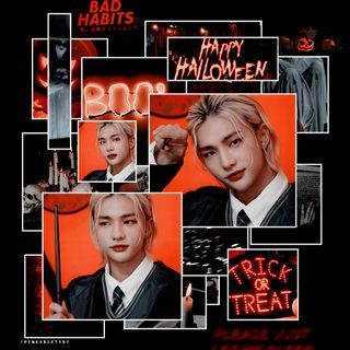 an image of some people in the style of halloween characters on a black background with text Hyunjin Halloween Hyunjin Halloween, Halloween Skzoo, Halloween Skz, K Pop Halloween, Skz Halloween, black