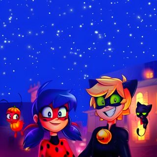 two children dressed up in halloween costumes standing next to each other on a street at night Miraculous Ladybug Halloween Mlb, American Girl Doll Accessories, Miraculous, medium blue