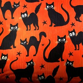 an orange background with black cats and stars Halloween Black Cat Pillow Halloween Fabric Cat Bones Witch And, Halloween Cats Laptop, Halloween Black Cat Orange Background, firebrick