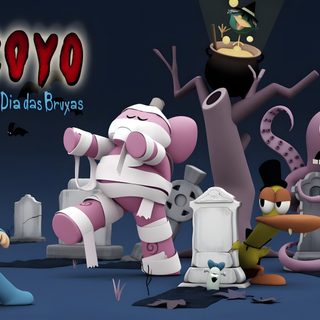 an animated halloween scene with various characters Pocoyo Halloween Pocoyo Fall, Pocoyo Halloween Gif, Pocoyo Halloween Spooky Movies, dark slate gray