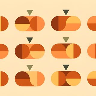 an orange and brown geometric pattern with different shapes on the top, bottom, and bottom half Geometric Halloween Fall Geometric Patterns, Fall Fruit Geometric Pumpkin Design, Geometric Pumpkin, moccasin