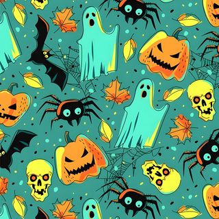 halloween seamless background with pumpkins and ghost heads Halloween Monster Pattern Halloween Seamless, Halloween Mystery Seamless Vector Pattern, Halloween Pattern Seamless, medium sea green