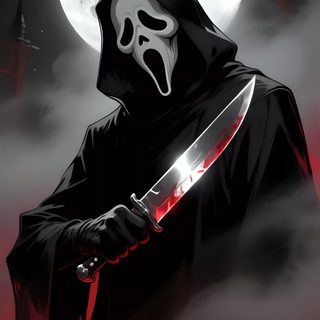 a person in a hooded suit holding a knife with a full moon behind them, Halloween Scary Scream Ghostface 4k, Ghostface Scary Movie, 4k Ghostface, Scary, dark slate gray
