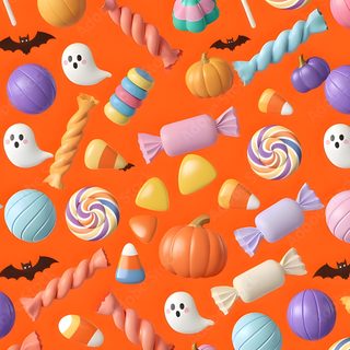 an orange background with lots of candy and lollipops in different colors on it Halloween Candy For Walls tomato