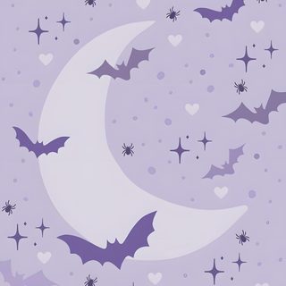 bats flying over the moon with stars and hearts in the sky on a purple background Boho Halloween On Light Purple Bat And Moon Design, Cute Halloween Phone, Halloween Party Invitation Ideas, thistle