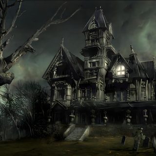 an image of a creepy house in the woods Halloween Mansion Old Spooky House Image, Haunted Manor House Images, Maison House Hunted, dark slate gray
