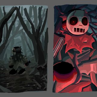two different images of the same character in an animated video game, one with a skull on his head Forsaken Halloween Video Game Art, Slasher Forsaken, Animal Hospital, Movie Characters, dark slate gray
