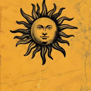 a drawing of a sun with the face of a man's head on it Halloween Sun Pattern Egyptian Goddess, goldenrod