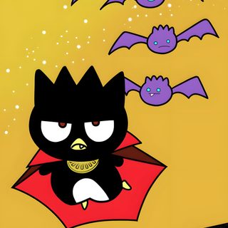 an image of a cartoon bat flying in the sky with bats coming out of it Badtz Maru Halloween Badtz Maru Halloween, Badtz Maru Vampire, Maru Halloween, Sanrio Badtz Maru, goldenrod