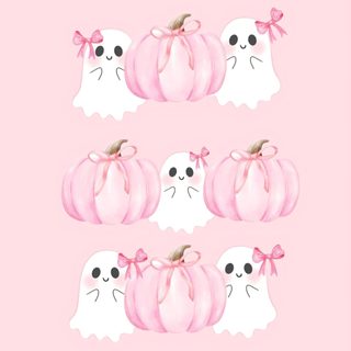 three pink pumpkins with ghost faces on them Pink Disney Halloween Pink Cute, Halloween Cute, Bow, Pink Pumpkins, Halloween, Barbie Fashion, misty rose