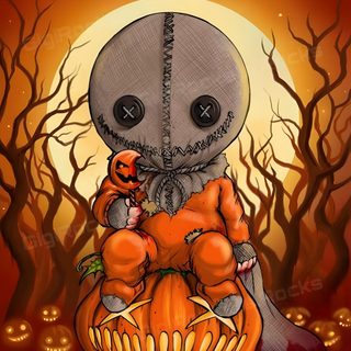 an alien sitting on top of a pumpkin Halloween Sam Sam From Halloween, Sam Halloween Drawing, Sam Trick R Treat, saddle brown