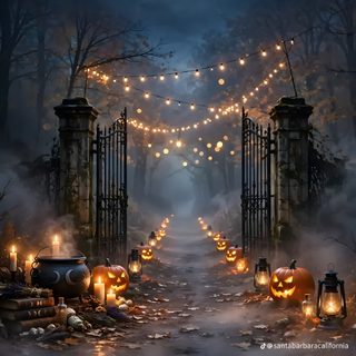 an image of a halloween scene with pumpkins Halloween Town Gate dark slate gray