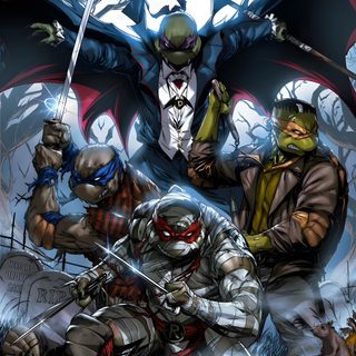 an image of some cartoon characters in front of a full moon with bats and pumpkins Tmnt Halloween Ninja Turtles Evil, Ninja Turtles Vampire, Teenage Mutant Ninja Turtles Zombies, dark slate gray