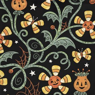 a black background with pumpkins and spider webs on it, as well as stars Johanna Parker Halloween Johanna Parker Candy Corn, Johanna Parker Halloween Printable, Johanna Parker, black