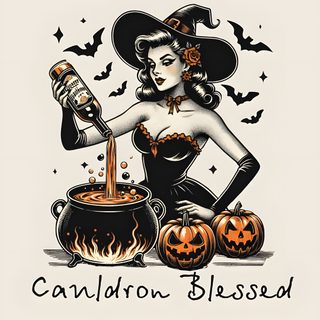 a woman in a witches costume pouring booze into a cauldron pot with pumpkins Basic Witch Halloween Retro Witch Art, Vintage Witch Cartoon, Witch Halloween, Halloween Pin Up, antique white