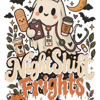 Night Shift Frights Halloween nurse shirt - a spooky-cute ghost nurse design for night shift RNs, ER nurses and hospital staff. Halloween nurse shirt, night shift nurse gift, RN Halloween tee, ICU nurse squad shirt, nursing school gift, med surg nurse humor, spooky season scrubs alternative. Great gift for nurses, CNAs, techs and NICU teams working spooky season. Shop at ThrilzShop on Etsy: https://www.etsy.com/shop/ThrilzShop #nurseshirt #nightshiftnurse #halloweennurse #nursegift #rnlife Halloween Nurse bisque