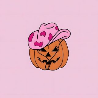 an orange pumpkin with a pink hat on it's head Pink And Orange Halloween Pink Preppy Halloween, Fall Cowgirl, Cowgirl Halloween, Halloween Cowgirl, thistle