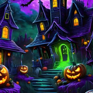 a halloween scene with pumpkins and scary houses Free Halloween For Android Cool Halloween Backgrounds, Blacklight Pictures, Cool Halloween Iphone, dark slate gray