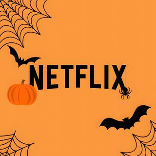 the netflix logo with bats and pumpkins in front of it, on an orange background Halloween Netflix Netflix Halloween Logo, Widget Halloween, Halloween App Icons Aesthetic, coral