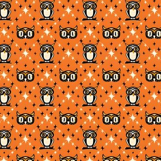 an orange and black owl pattern with stars on it's backgroung Owl Argyle - Retro Halloween Orange Bright Owl Fabric Patterns, Halloween Fabric, Bright Owl Fabric Print, chocolate
