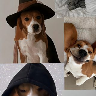 four pictures of dogs dressed up in halloween costumes, including a dog wearing a witches hat Cute Beagle Halloween Beagle Puppy, Cute Beagle Background, Beagle Fall, Beagle Background, gray