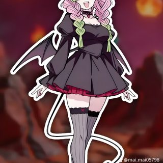 an anime character with pink hair and horns on her head, standing in front of a mountain Mitsuri Halloween Anime Paper, Fanarts Anime, Pictures To Draw, Demon Slayer, Anime Demon, maroon