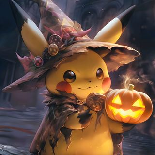 a pikachu holding a jack o lantern Pikachu Halloween Pichu Pikachu Raichu, Pikachu Halloween, Pokemon Halloween, Pikachu, dark slate gray