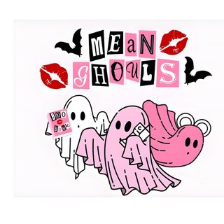 the mean show logo is shown in pink and black, with two cartoon characters on it Cute Halloween Mean Girls Halloween, Happy Halloween Mean Girls, white