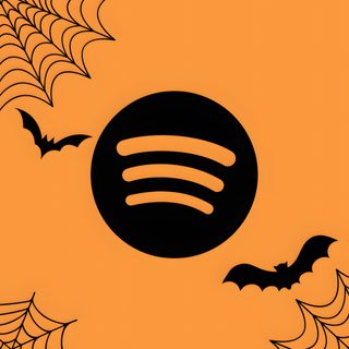 an orange and black background with some bats flying in the air next to a spot that says spot Halloween App Icons Halloween Spotify Icon, Halloween App Icons Spotify, Halloween App Icons Youtube, coral