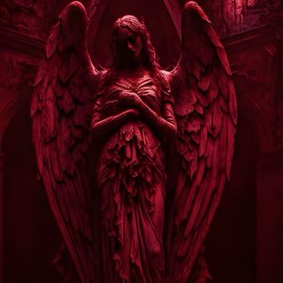 an angel statue in front of a gothic window Halloween Angel Faze, Devil Aesthetic, Red Aesthetic Grunge, Red Goth, Red And Black, Red Gothic,