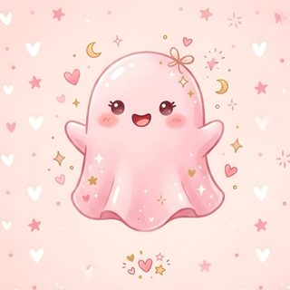 a pink wallpaper with hearts and stars on it, including an adorable little ghost Kawaii Girly Cute Halloween misty rose