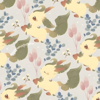a pattern with birds and flowers on a gray background Leafeon Halloween Swadloon, Aesthetic Pokemon Background, Pokemon Pastel, Eevee Aesthetic, wheat