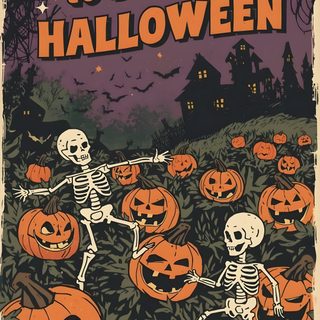 a poster for trick or treat to be sweet halloween with skeletons and jack - o - lanterns Halloween Poster dark olive green