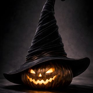 an illuminated pumpkin in a witches hat Halloween Witch Hat Goth Halloween, Happy Halloween Pictures, Halloween Cute, Halloween Painting, black