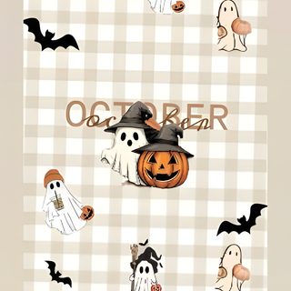 an image of a halloween card with ghost and pumpkins Cute Halloween October gainsboro
