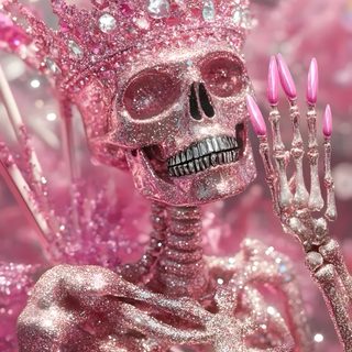 a skeleton with pink nails and a crown on it's head is shown in this artistic photo Halloween Glitter Iphone Background Crown, Orishas Yoruba, Halloween Cute, Cute Iphone Tumblr, rosy brown