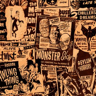 an old wall covered in posters and advertisements Old Ways Halloween Iphone Halloween, Vintage Horror Background, Horror Vintage, sienna