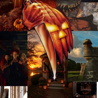 a collage of halloween images including pumpkins, people and other things in the background Halloweentown Pumpkin dark slate gray