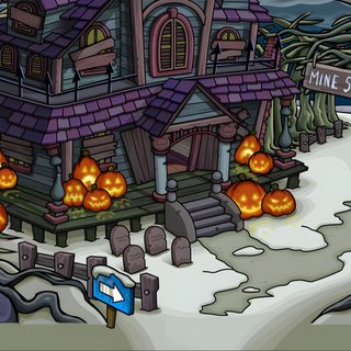 a cartoon house with pumpkins in front of it Club Penguin Halloween Club Penguin Funny, Penguin Videos, Penguin Life, Penguin Cartoon, dark slate gray