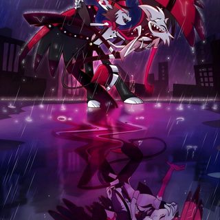 an anime character holding an umbrella in the rain Hazbin Hotel Halloween Vivziepop Hazbin Hotel, Dibujos Animados Bonitos, Hotel Art, dark slate gray