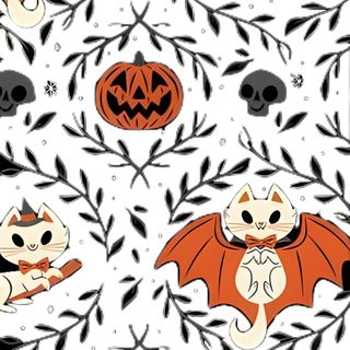 an image of halloween cats and bats Halloween - Bats And Cats - Cream Halloween Cat Background Aesthetic, Cats And Bats, Halloween Animal, white
