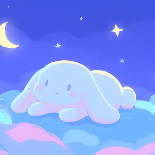 a cartoon bunny is sleeping in the clouds Cinnamoroll Halloween Gif Cinnamoroll Aesthetic Laptop, Gif Cinnamoroll, Cinnamoroll Gif, cornflower blue