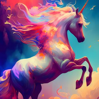 a painting of a unicorn with long manes running through the air in front of colorful clouds Halloween Unicorn Unicorn Orange, Unicorn Fire, Unicorn On Fire, Unicorn In Fire, Autumn Unicorn, dim gray
