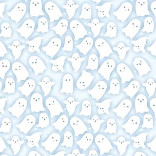 a white and blue pattern with small ghost faces Light Blue Halloween Blue Halloween Aesthetic, Aesthetic Blue Halloween Background, Cute Blue Ghost,